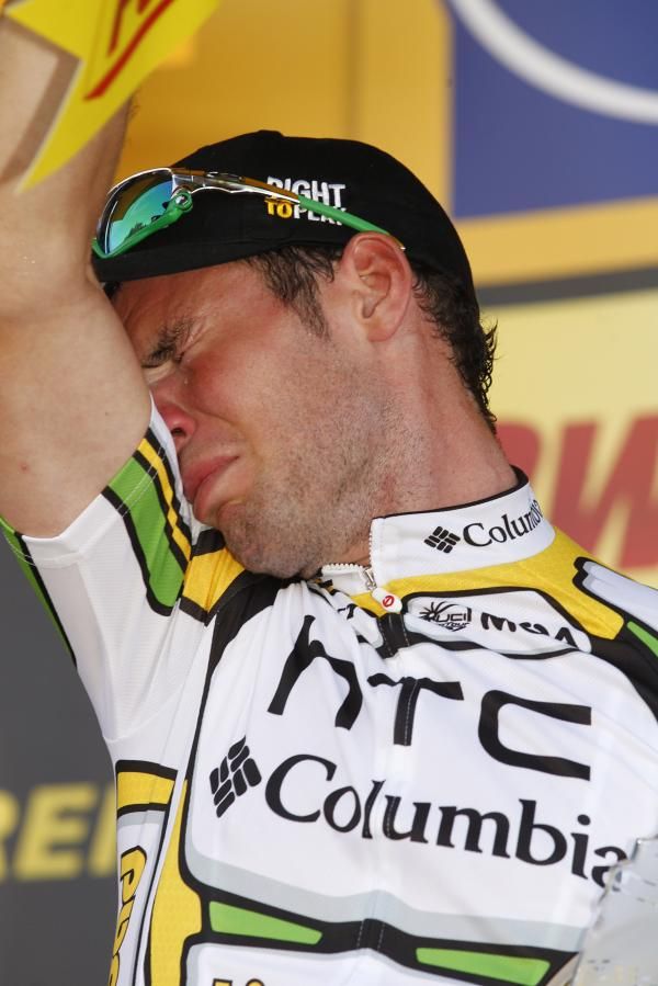 Mark Cavendish (HTC-Columbia) shows his emotions in Reims