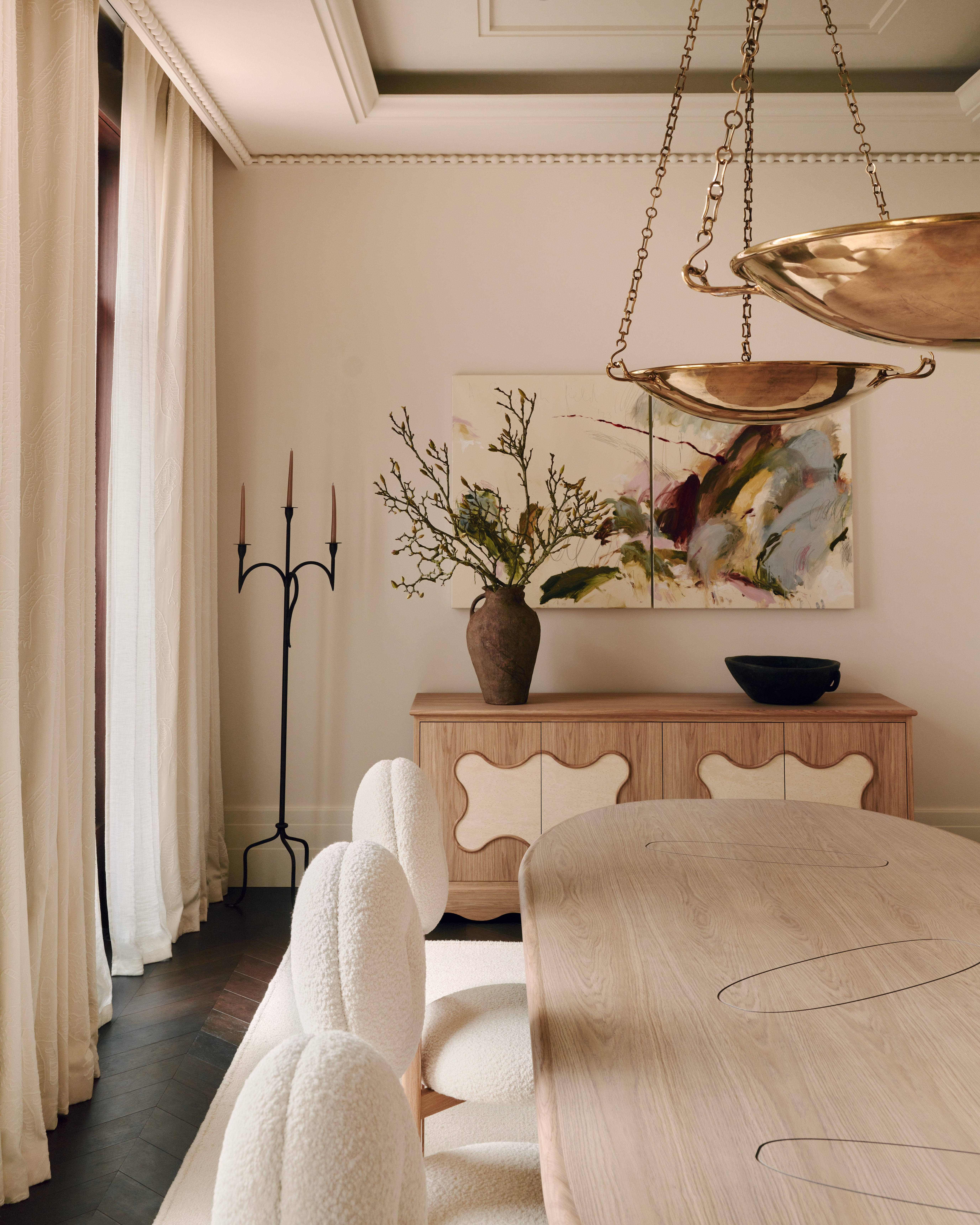 Dining room with wooden sideboard