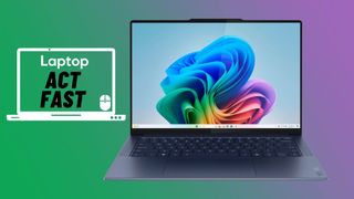 Lenovo Yoga Slim 7x Copilot+ PC against a green, blue, and purple gradient background.