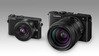 A Panasonic Lumix GM1 camera side by side with a Panasonic Lumix S9 camera, against a white and grey background