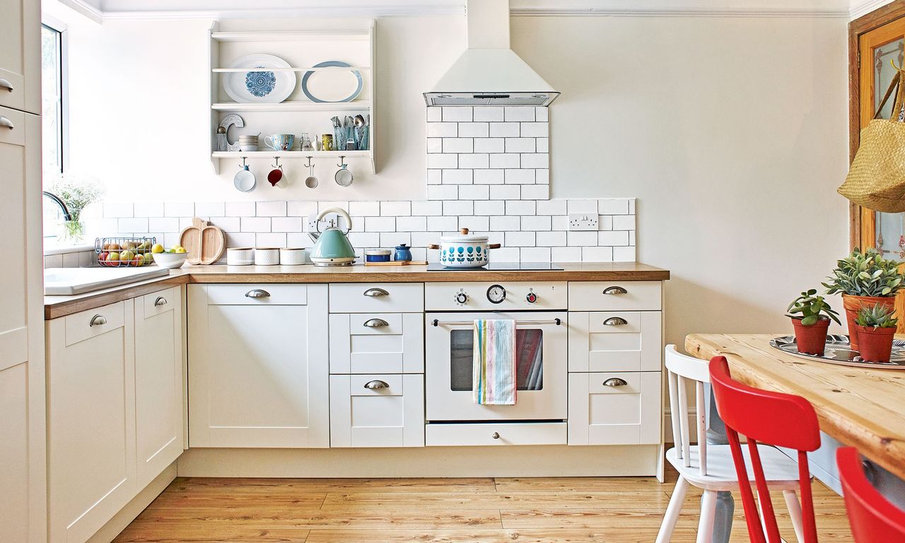 kitchen with white cabinet and wooden flooring