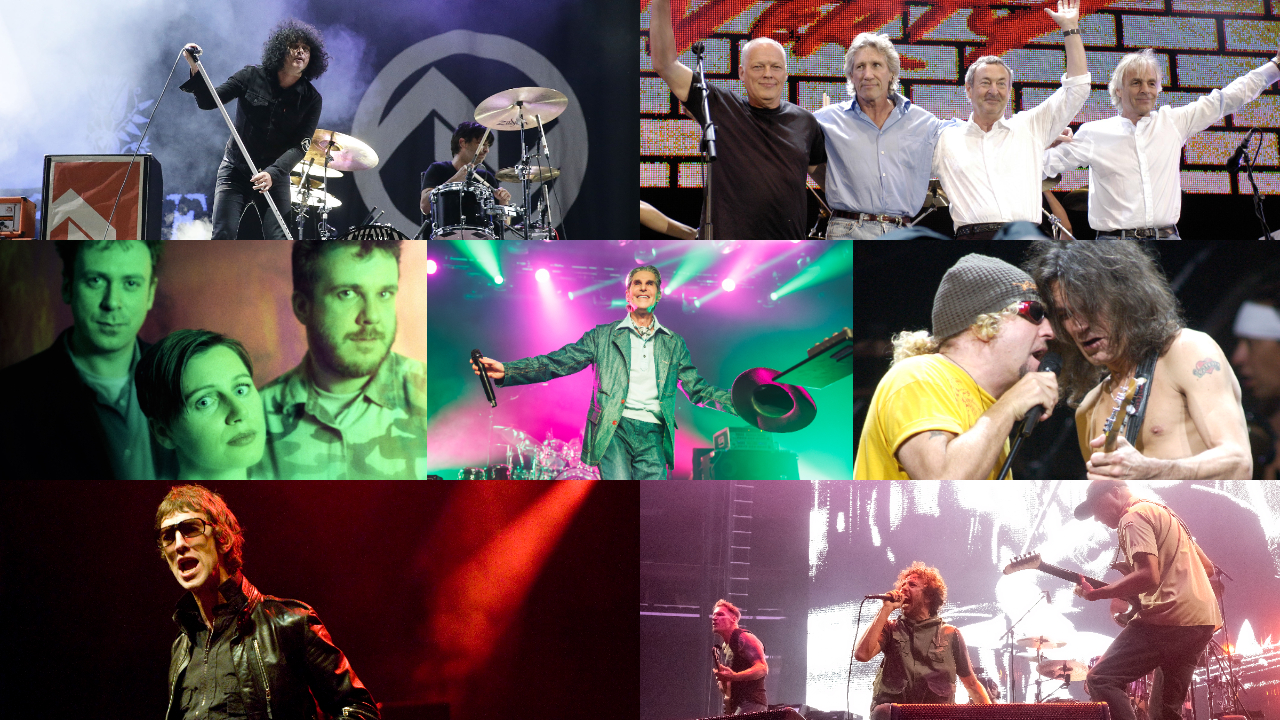 Clockwise from top left: At The Drive-In,Pink Floyd, Van Halen, Rage Against The Machine, The Verve, Cocteau Twins, Jane's Addiction