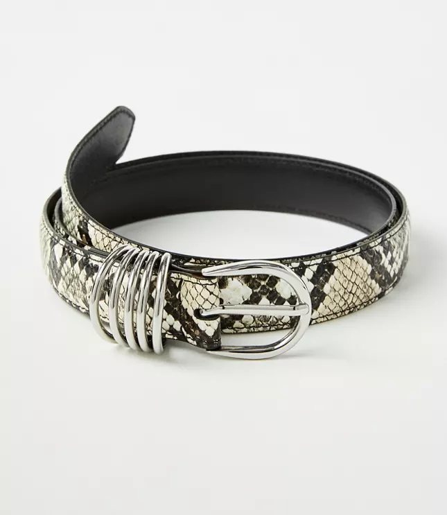 loft, Snake Print Stacked Metal Keeper Leather Belt