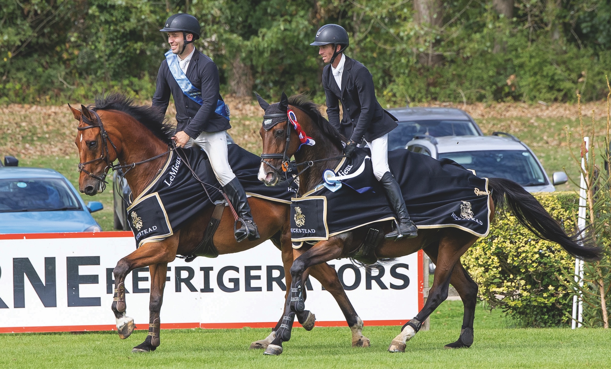 The two winning combinations on their lap of honour