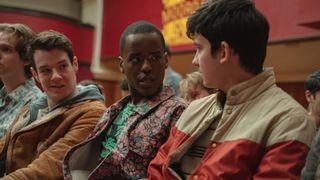 Connor Swindells, Ncuti Gatwa, and Asa Butterfield in Sex Education season 3