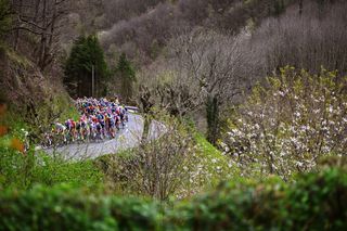 Itzulia Basque Country 2024 stage 3: the peloton in full flight on a climb