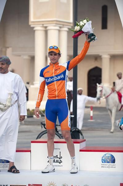 Stage three winner Theo Bos (Rabobank) on the podium.