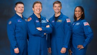 SpaceX Crew-8 crew. From left to right: Roscosmos cosmonaut Alexander Grebenkin, NASA astronaut Michael Barratt, NASA astronaut Matthew Dominick and NASA astronaut Jeanette Epps.