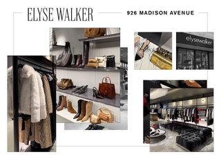 The interior of Elyse Walker's UES store with the brand's name printed in serif text and the address in sans serif "926 Madison Avenue."