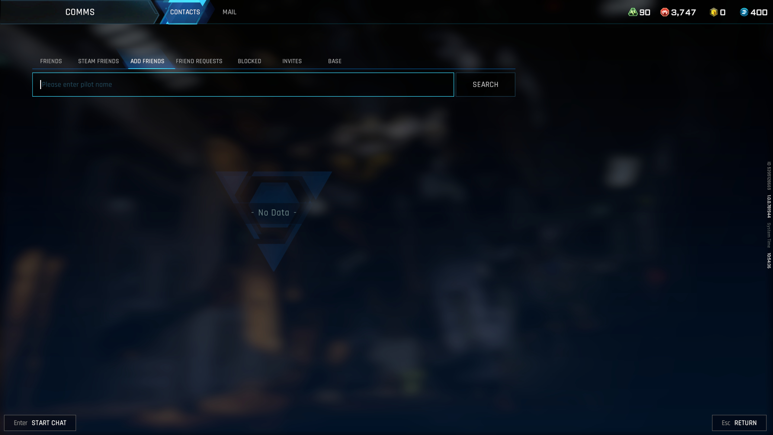 Mecha Break play with friends: An empty results list where you can search for other players.