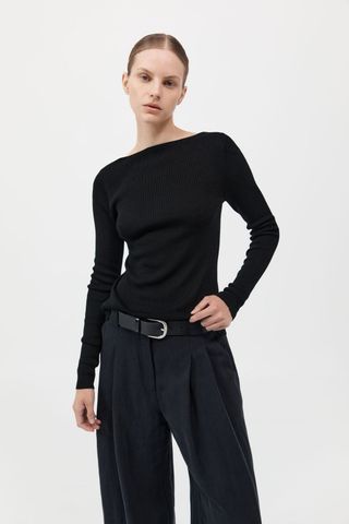 Rouleau Tie Reversible Knit Top - Black