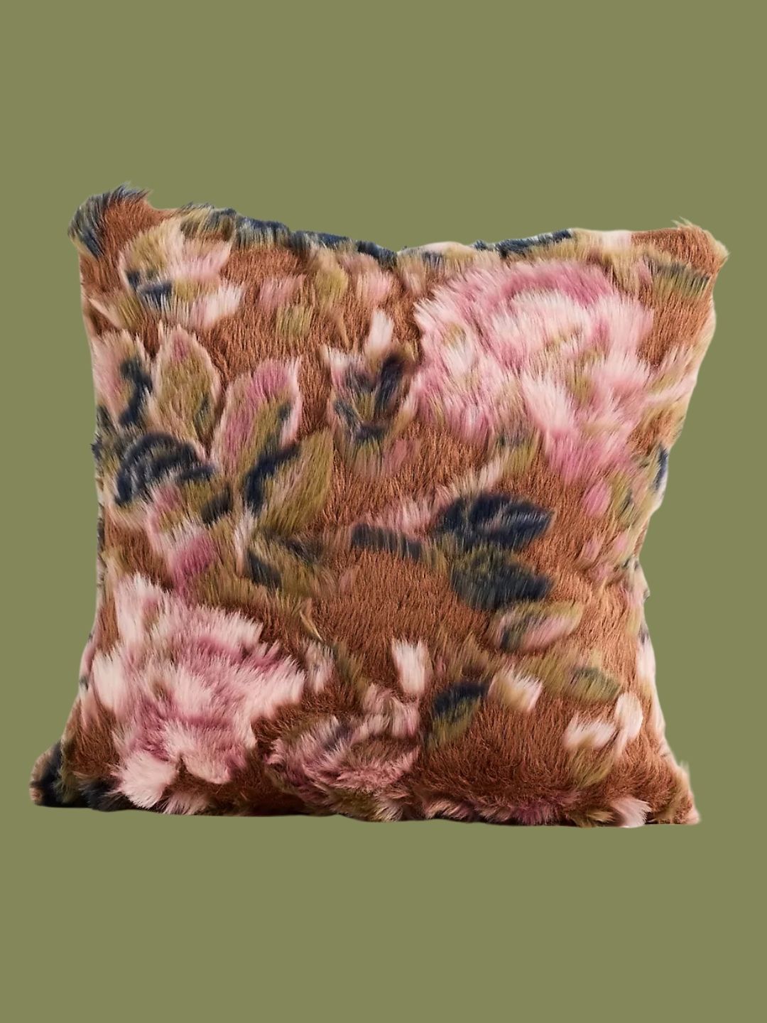 Anthropologie, Floral Jacquard Faux-Fur Cushion