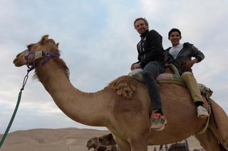 Dennis Van Winden and Luis Lemus on the camel ride.