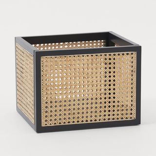 Rattan cube storage basket with black frame