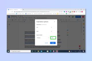 The fourth step to using a hanging indent on Google Docs