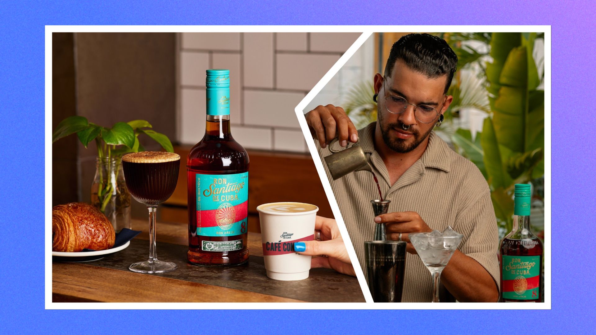 two images spliced together showing the coffee and cocktails on offer