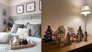 festive tealight houses in a guest bedroom