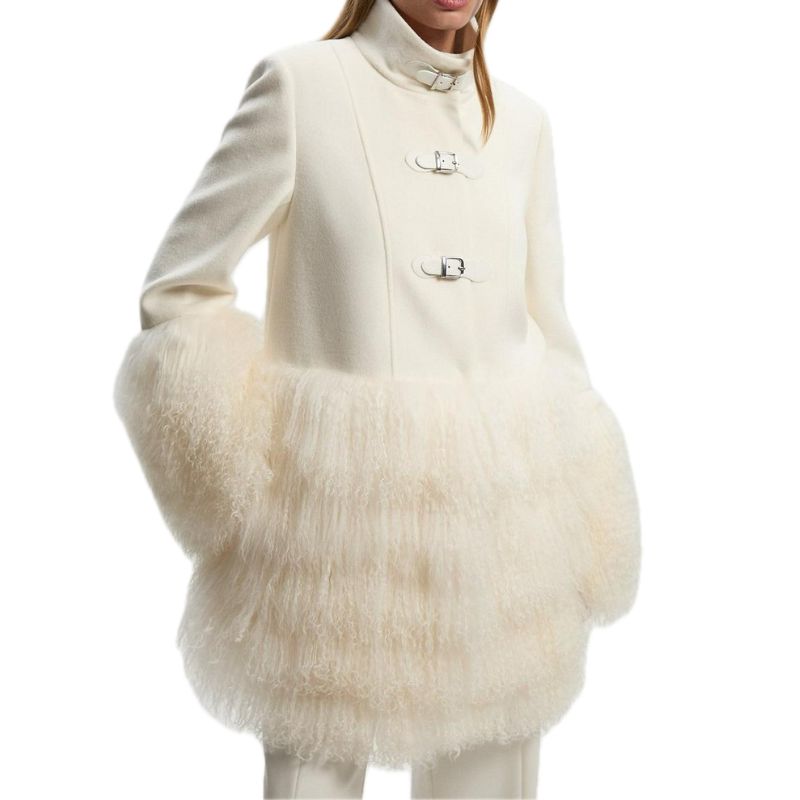 Karen Millen, Brushed Wool And Shearling Buckle Tailored Coat