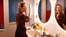 Tilda Swinton applying make-up in the film The Human Voice (Pedro Almodóvar, 2020) via @makeupincinema