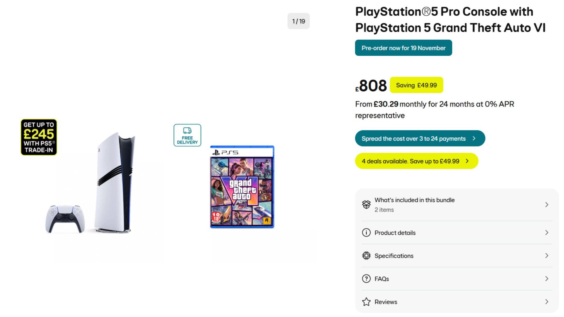 Screenshot of a GTA 6 PS5 Pro bundle at EE.
