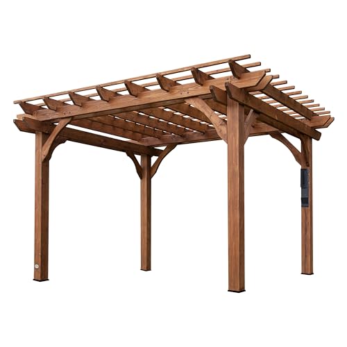 Backyard Discovery Beaumont 12' X 10' Traditional Cedar Wood Pergola Kit With Trellis Roof, All-Season Durability, High-Wind Rating, Powerport, Shade for Outdoor Patio, Deck, Garden, and Entertaining