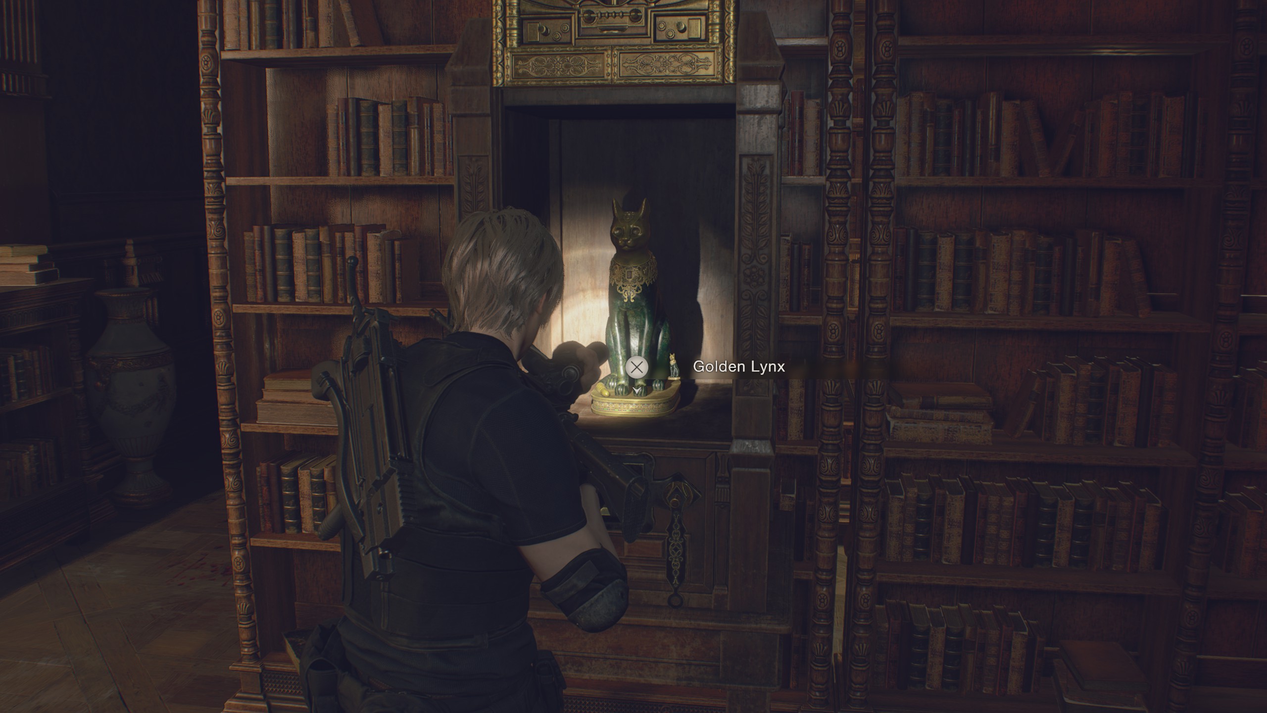 Resident Evil 4 Remake Square Lock Box avec statue de chat