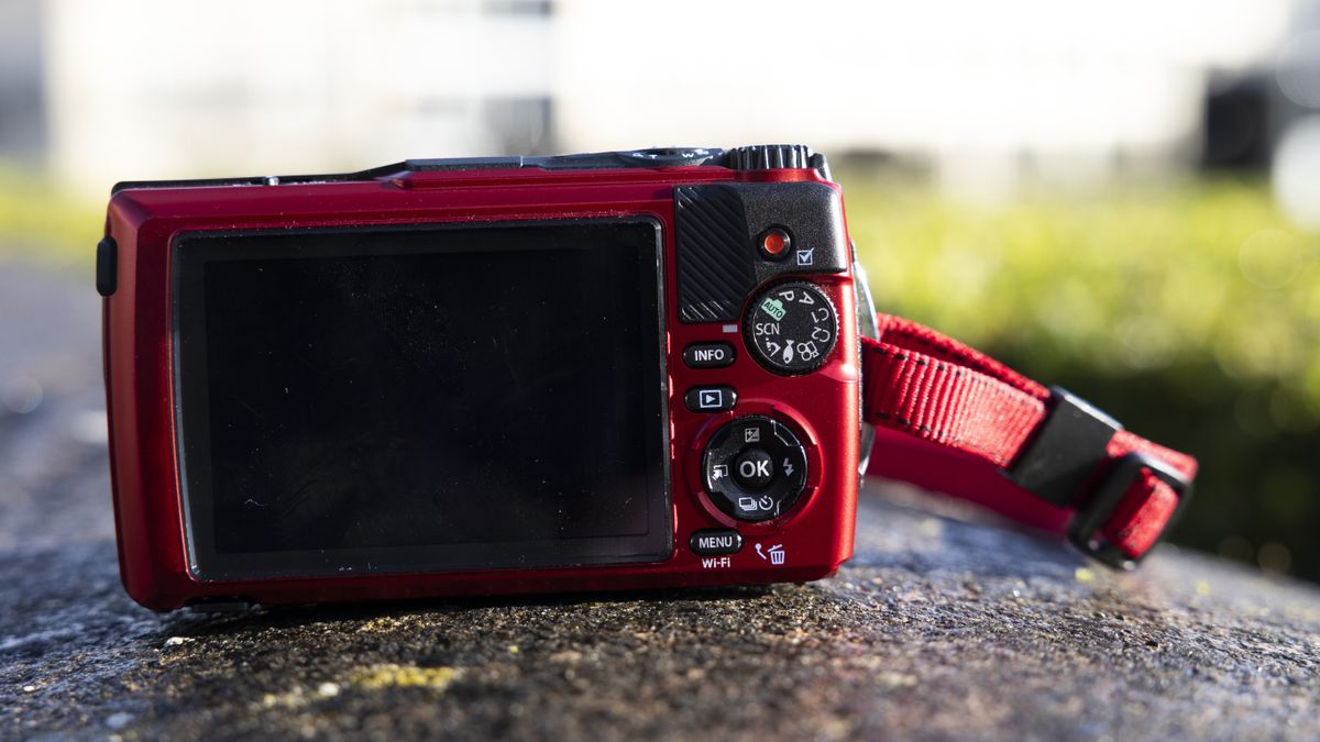 The rear view and buttons on the OM System Tough TG-7 camera