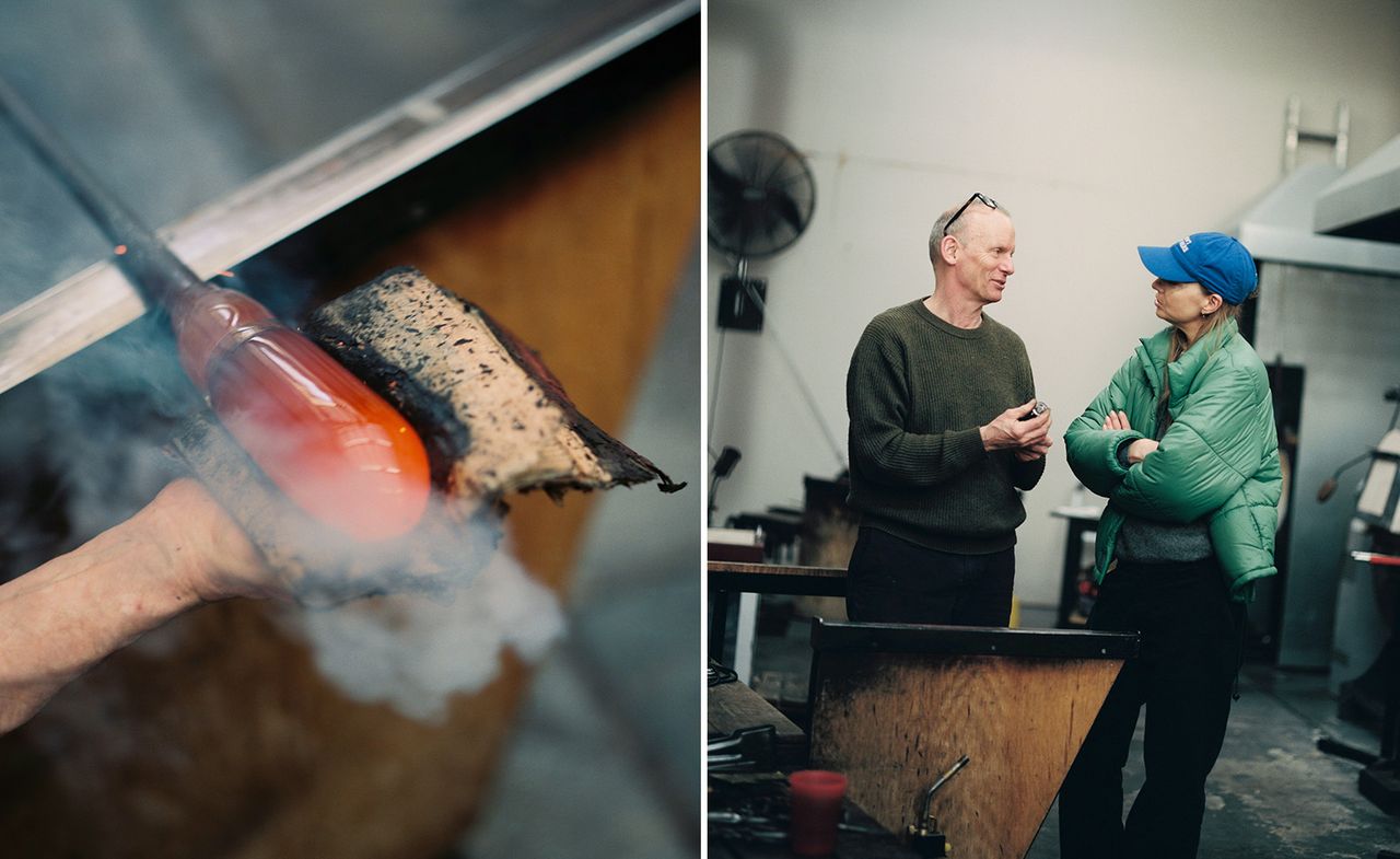 Perfumer H bottle in the process of creation and Michael Ruh and Lynn Harris in the studio