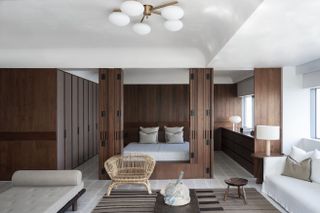 Mumbai apartment interior with timber cladding