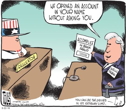 Editorial cartoon U.S. Wells Fargo bank fraud