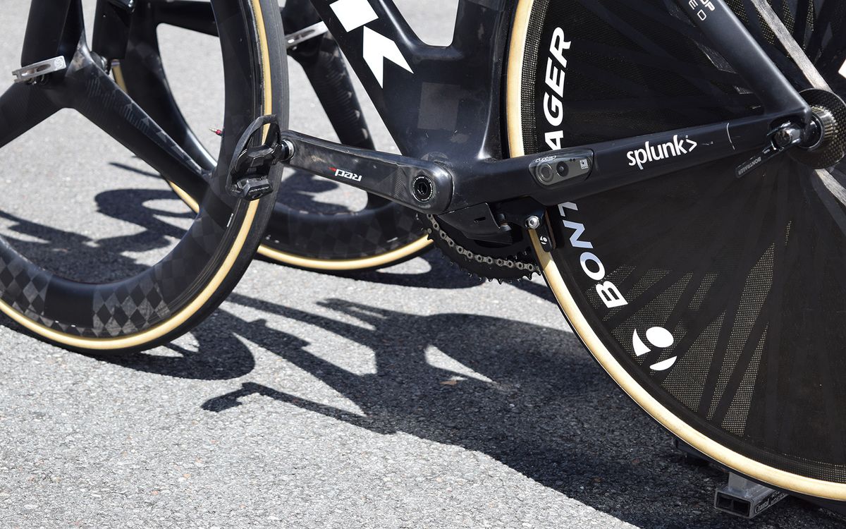 Unlike his teammates, it appeared Porte raced with a 2X setup of SRAM's older 11-speeed eTap groupset. It was also Porte's first stage on a Trek Speed bike