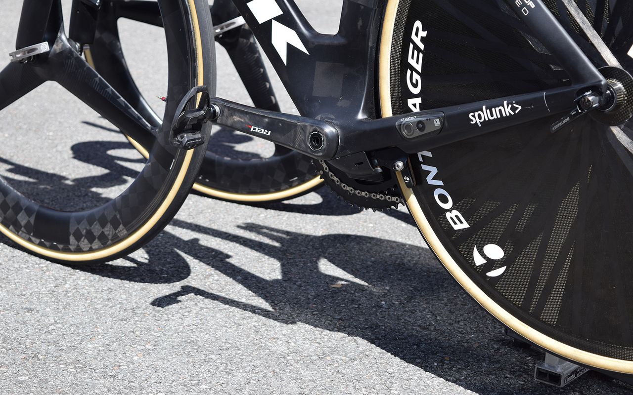 Unlike his teammates, it appeared Porte raced with a 2X setup of SRAM's older 11-speeed eTap groupset. It was also Porte's first stage on a Trek Speed bike