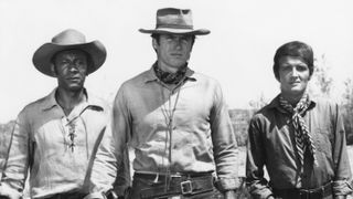 Raymond StJacques, Clint Eastwood and David Watson dressed as cowboys in Rawhide