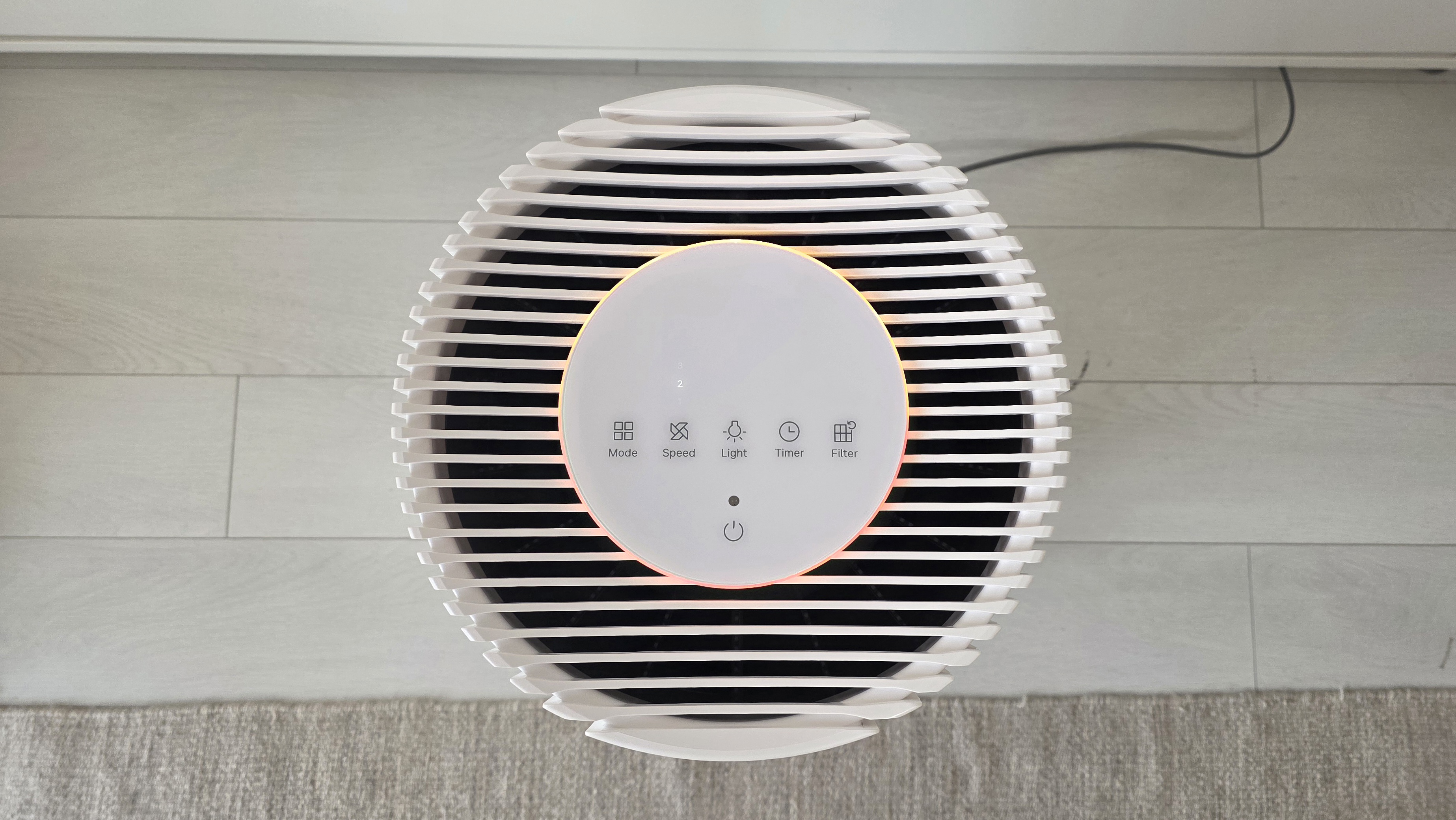 The Coway Airmega 350 from above showing its air vents and controls.