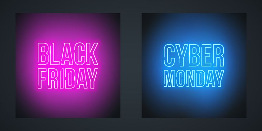 Black Friday Sale and Cyber Monday Sale neon promotional signs for sale promotion