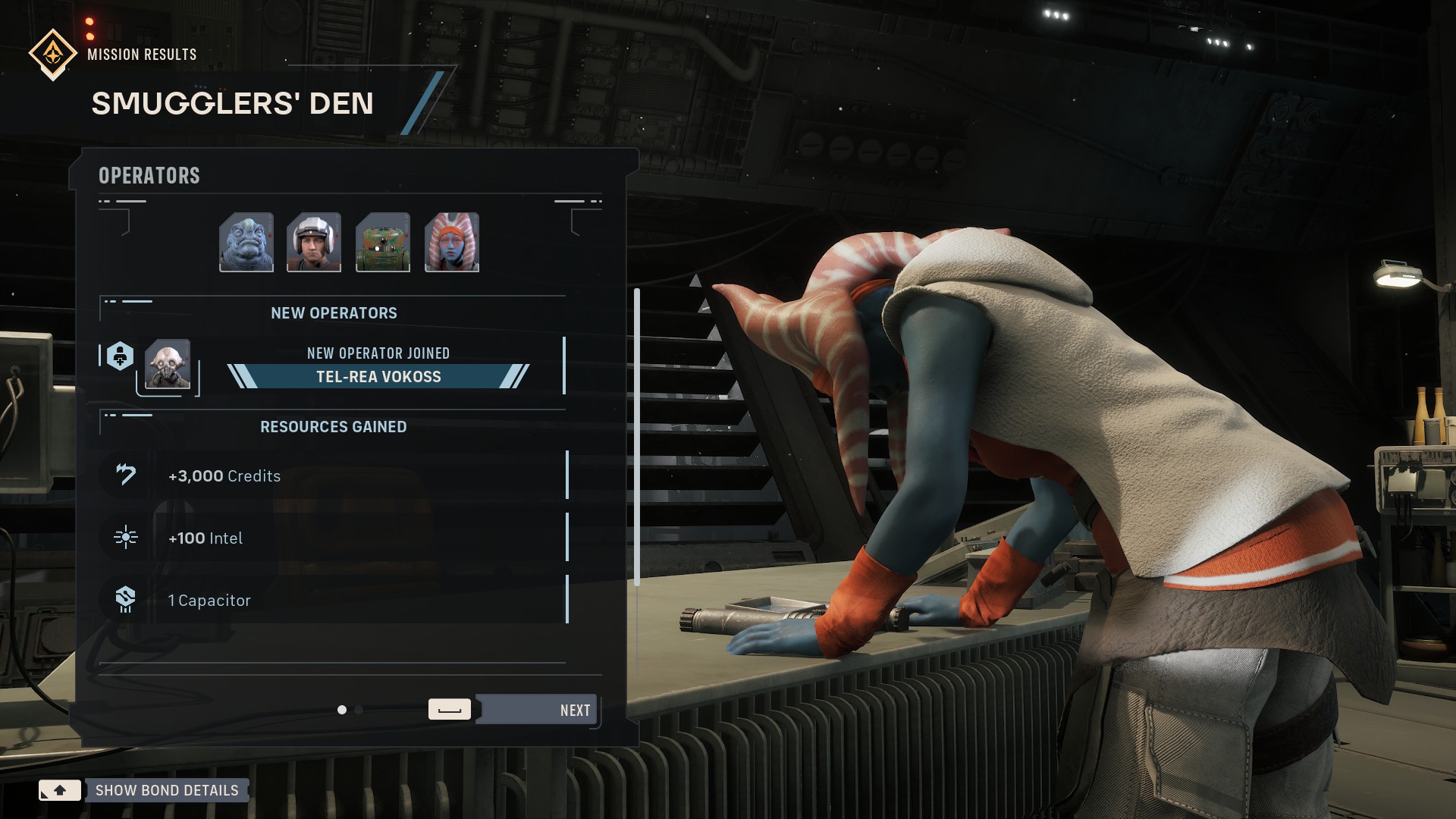 A player earns Capacitors from completing a mission in Star Wars Zero Company