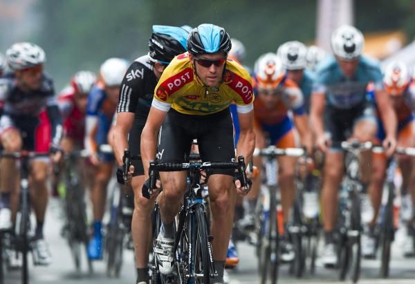 Lars Petter Nordhaug (Sky) rides in the leader's jersey in Tour of Denmark