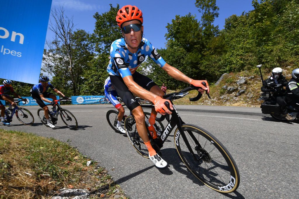 CHARTREUSE FRANCE AUGUST 13 Michael Schar of Switzerland and CCC Team Polka Dot Mountain Jersey during the 72nd Criterium du Dauphine 2020 Stage 2 a 135km stage from Vienne to Col de PorteChartreuse 1316m dauphine Dauphin on August 13 2020 in Chartreuse France Photo by Justin SetterfieldGetty Images