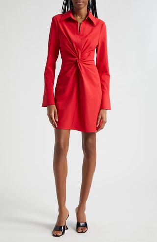 Mckenna Front Twist Long Sleeve Mini Shirtdress