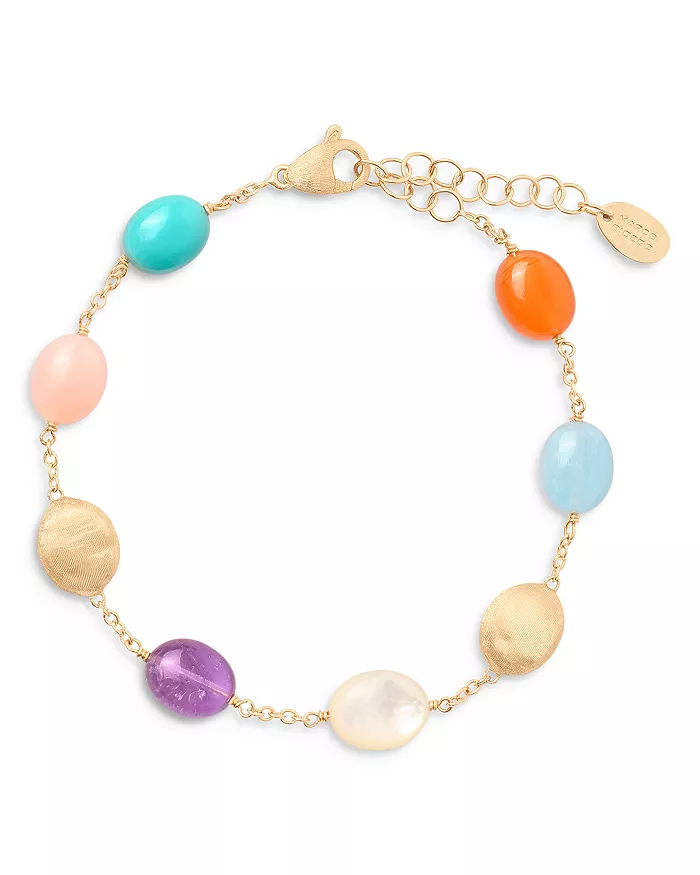 Siviglia bracelet in 18k yellow gold with multiple stones and textured beads - Exclusive