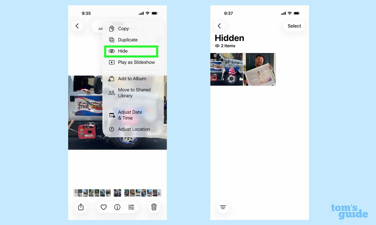 선택한 사진 숨기는 기능 선택한 사진 숨기는 기능