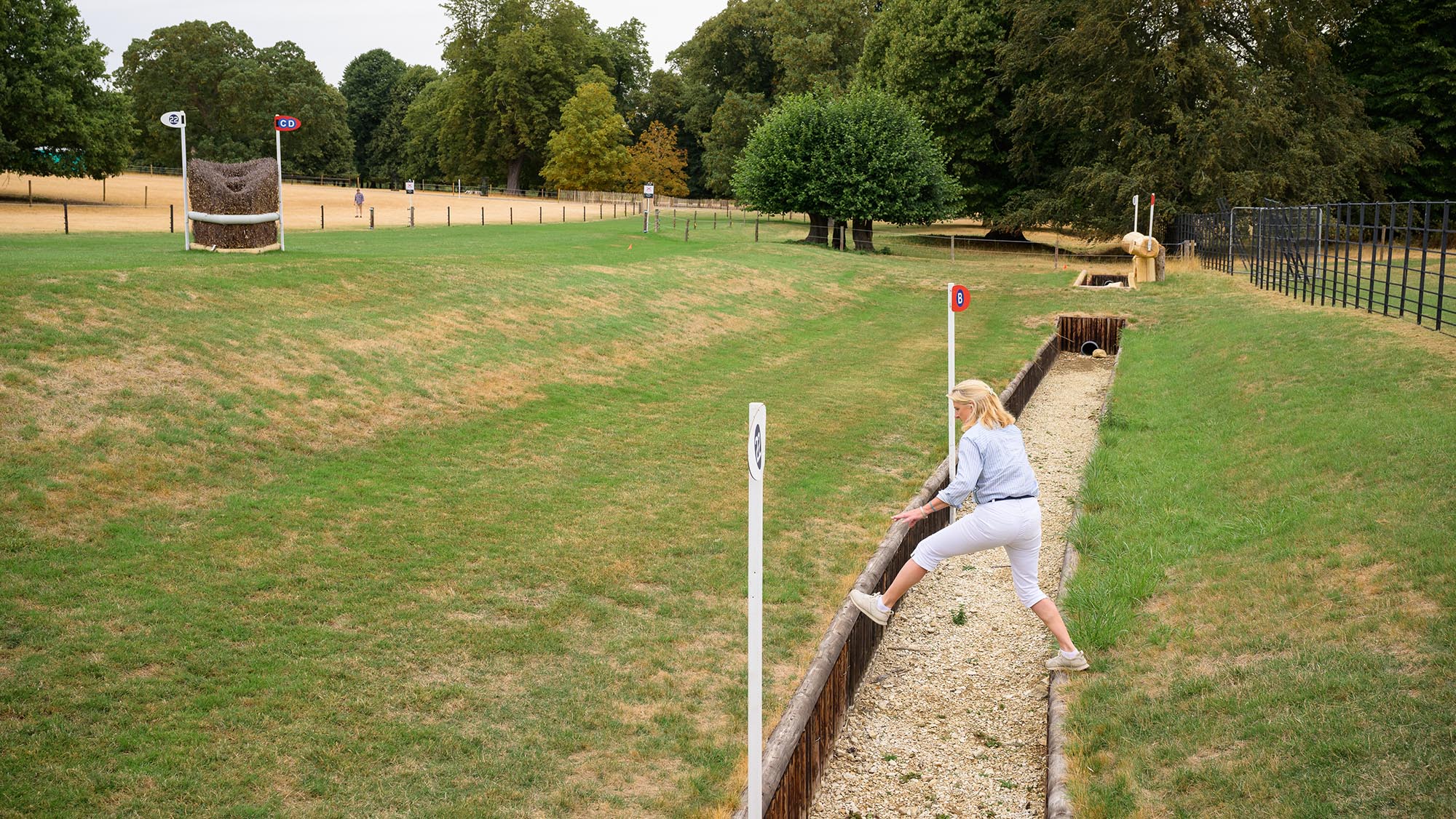 Event rider Tina Cook jumping an open ditch on the Burghley cross-country course 2026