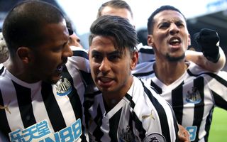 Ayoze Perez celebrates scoring Newcastle’s third goal