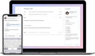 Superhuman's email client demonstrated on an iPhone and iMac