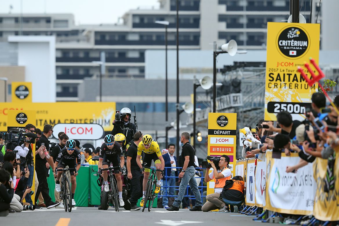 Chris Froome and Sky launch their team time trial effort.