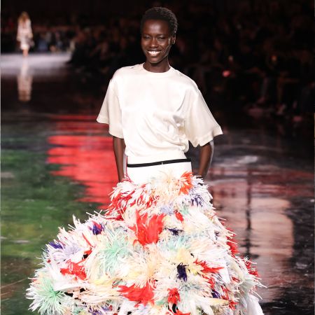 A model walks the catwalk at the Chanel fashion show in Paris.