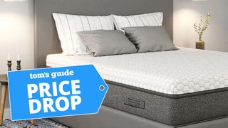 YogaSleep Cool Hybrid mattress shown on a grey bedframe