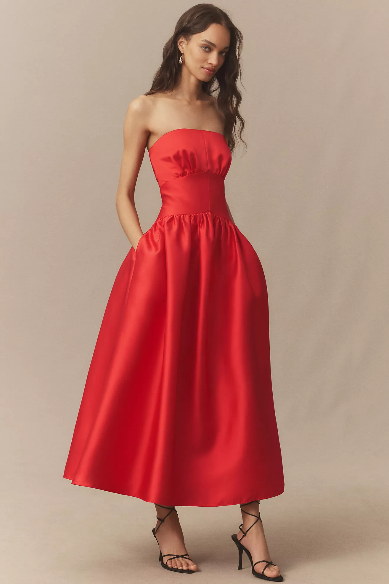 Shoshanna Mikado Posy Strapless Midi Dress