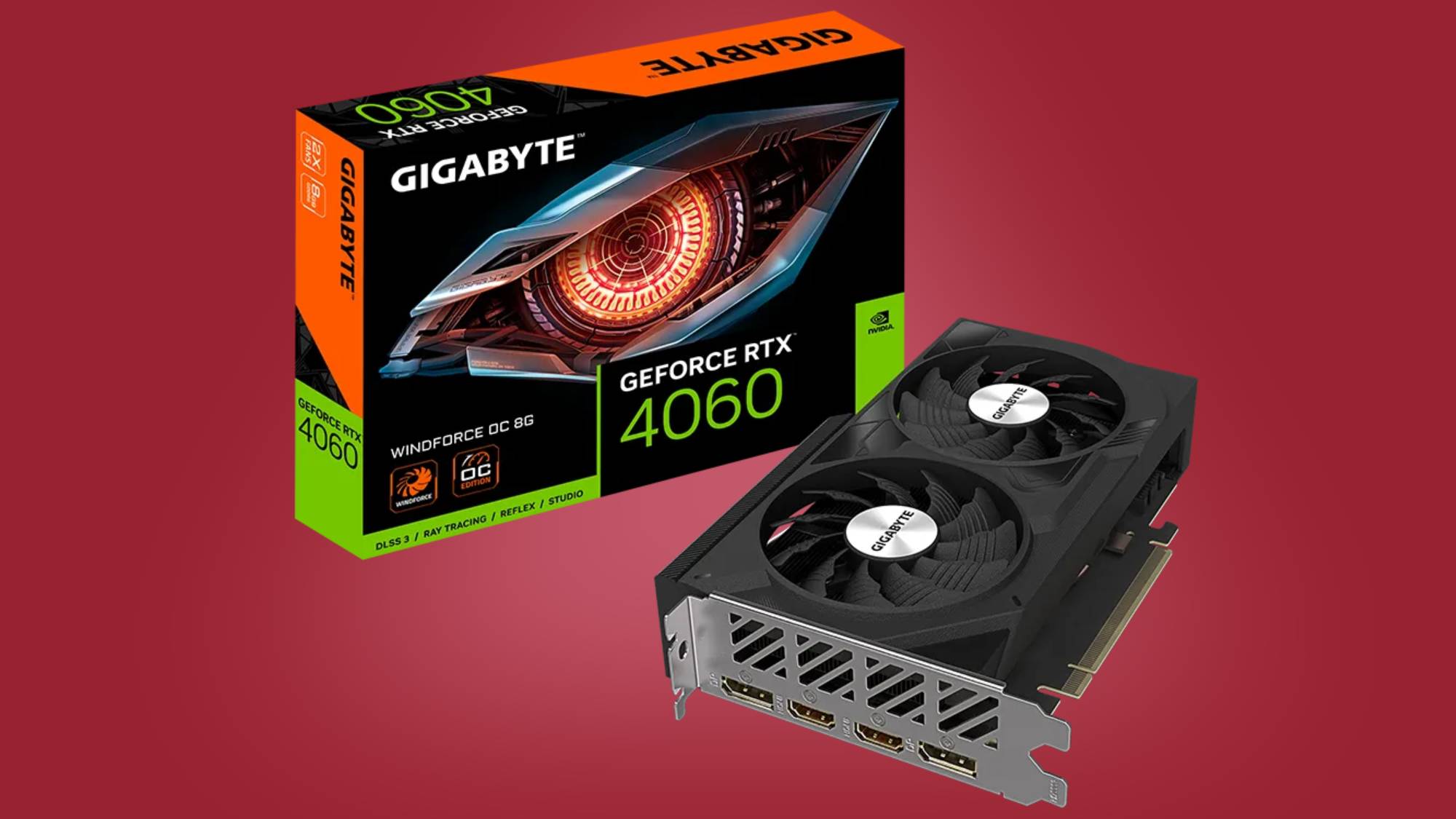 a graphics card and retail box