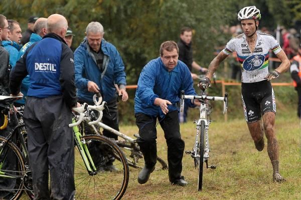 Niels Albert's pit crew gets a workout in Ardooie